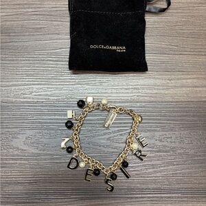 Dolce & Gabbana Desire Charm Bracelet Gold Tone Black Pearl D&G